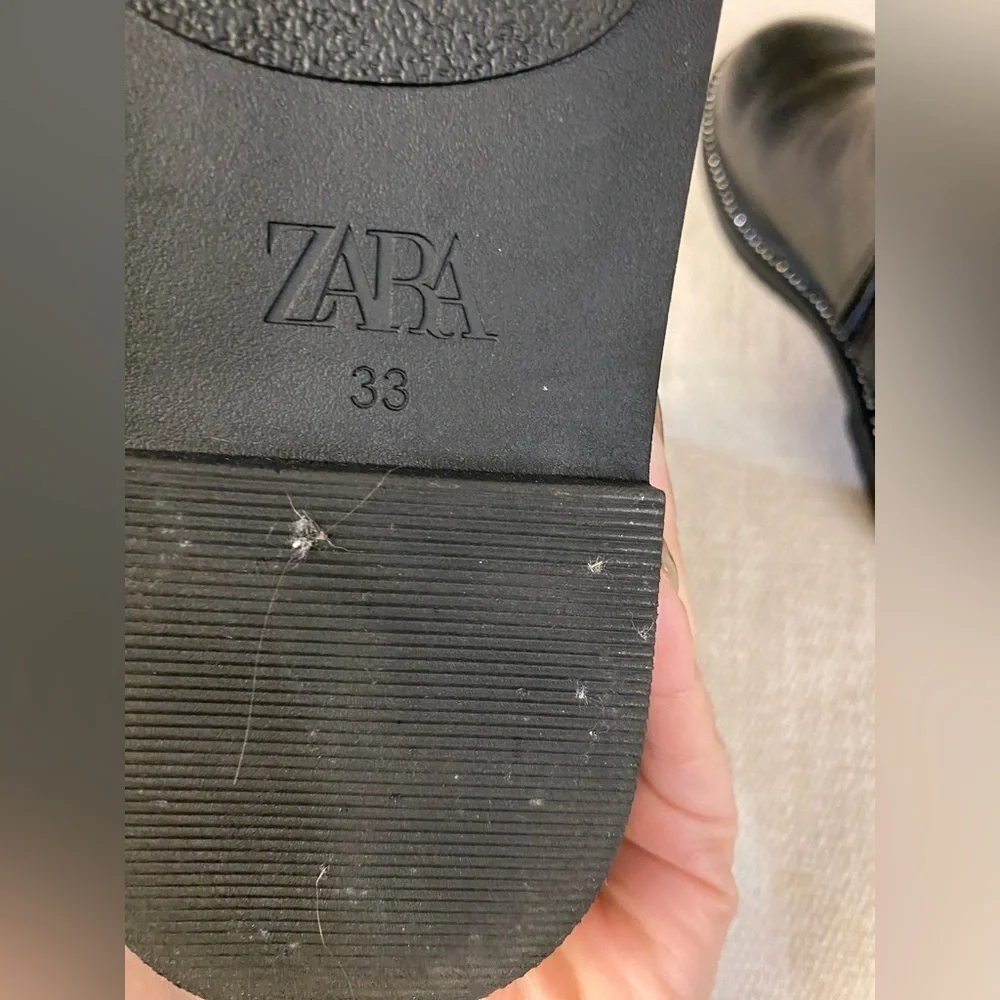 Zara Chic Black Leather Boots with Silver Studs Sz 33